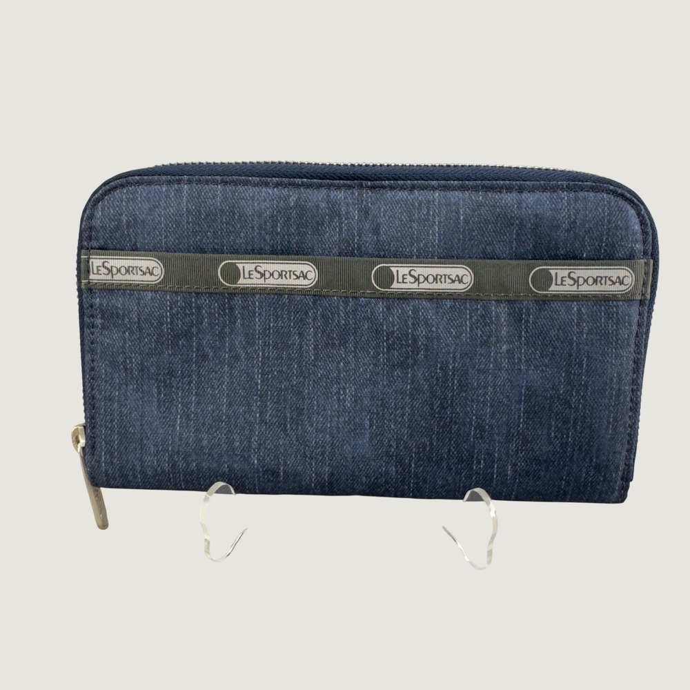 LeSportsac Zip Around Wallet OS Blue Denim Print Casual Y2K Travel Organizer